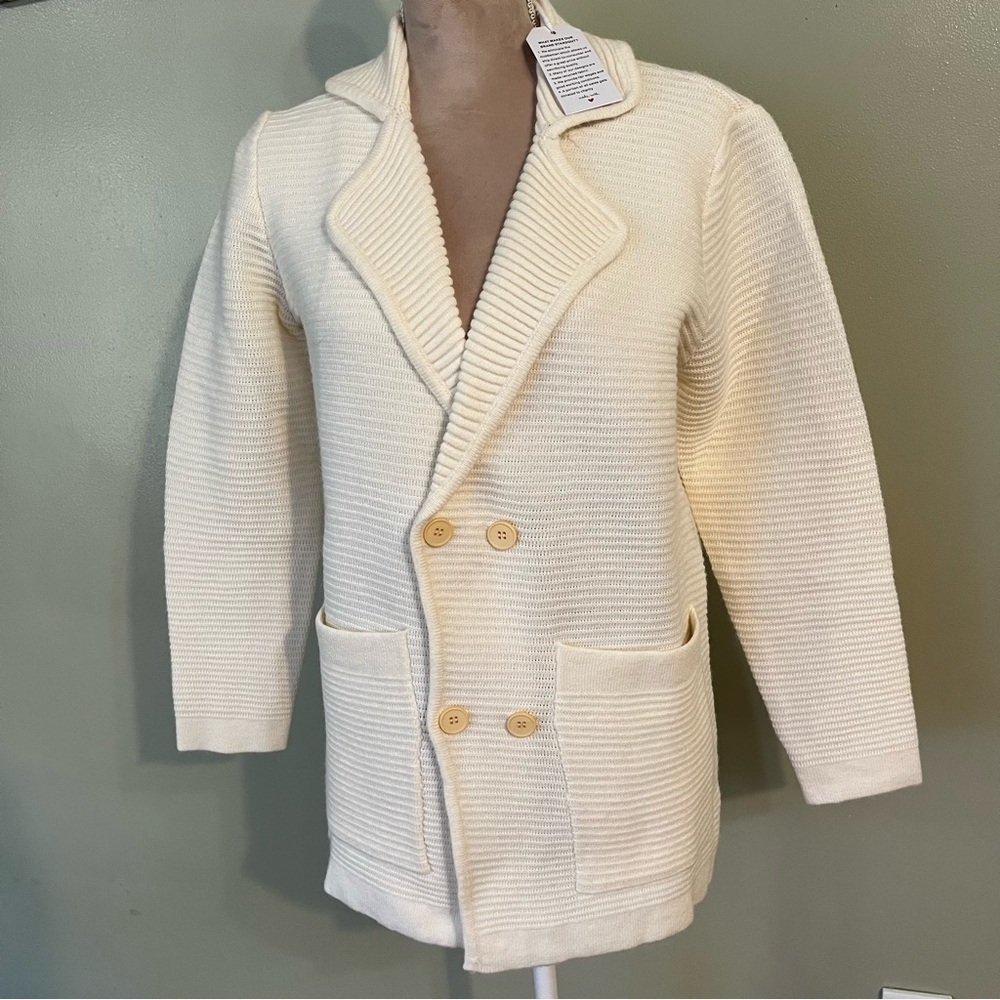Womens Acrylic Knit Cream Duble  Breasted Sweater Blazer Unbranded M New